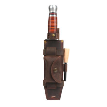 TOURBON Leather Fixed Blade Knife Sheath for Belt Straight Knife Holster with with Fire Starter Holder and Pocket