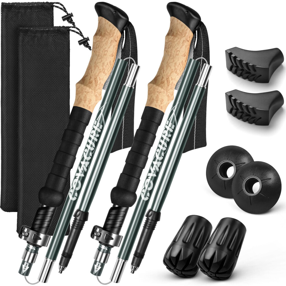 Covacure 2025 New Upgrade Walking Poles, 2Pcs Collapsible Ultralight Aluminum Folding Walking Sticks With Eva Cork Handle For Seniors Women Men