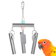 MiOYOOW Bird Toys, Stainless Steel Parrot Chewing Toy Tube Bells Cage Hanging Toy for Parakeet Macaw Cockatoo Conure