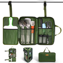 E EASTSTORM Camping Accessories Kitchen Utensil Set,12 Pcs Organizer Travel Kit with Multifunctional Cutlery,Stainless Steel Spoon