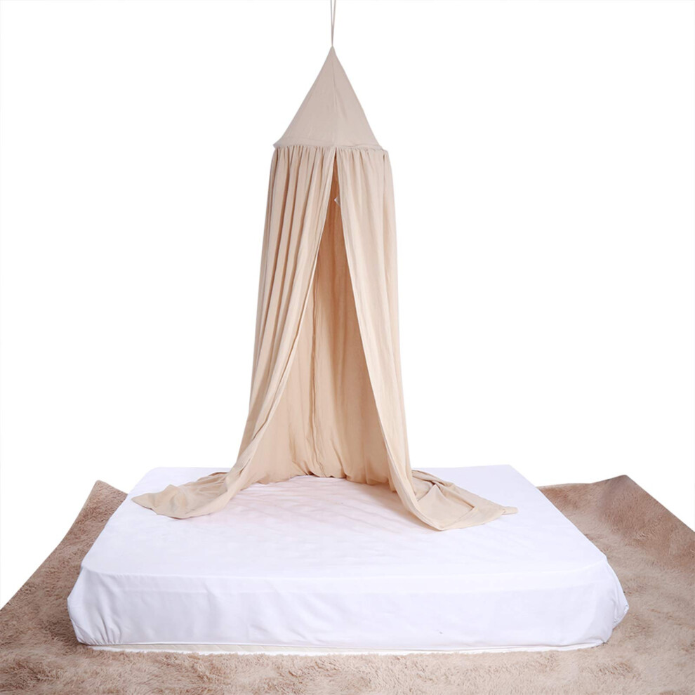 Khaki Round Dome Bed Canopy with Hanging Mosquito Net for Kids Crib and Cozy Play Space