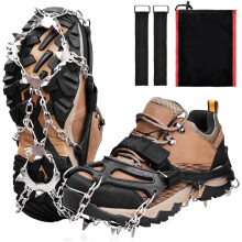 Ice Grips Snow Crampon Cleats with 19 Teeth Stainless Steel Chain Claws Anti-Slip Ice Traction Snow Spikes Footwear Shoes Cover for Hiking Fishing