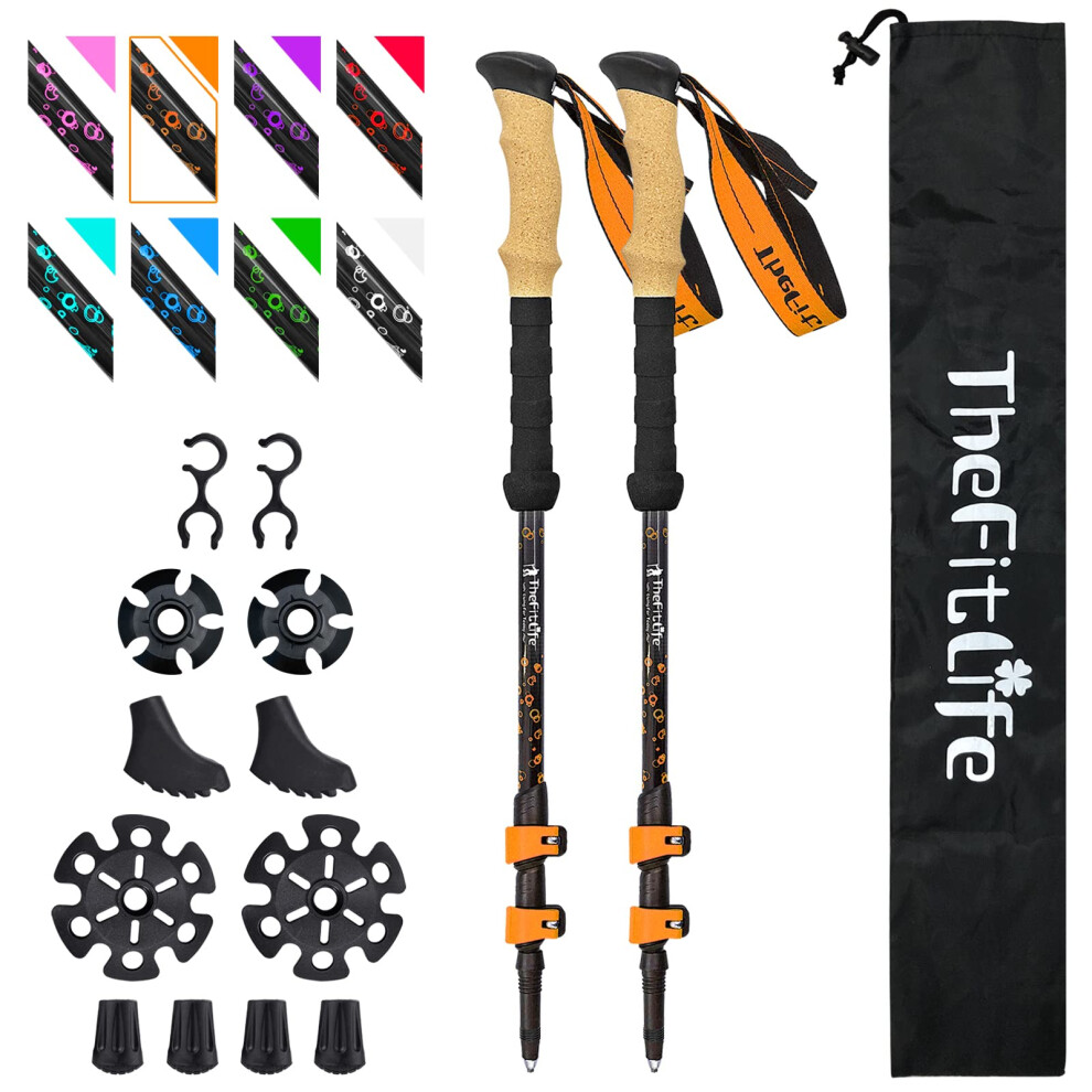 Thefitlife Carbon Fibre Trekking Poles - Collapsible And Telescopic Walking Poles, 2-Pack, Ultra Extendable, Best Walking Sticks For Traveling Light