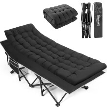 OVERMONT Folding Camping Bed with Mattress - 550LBS Support - Extra Wide 28in - Heavy Duty Sleeping Beds with Carry Bag - Upgrade 2400D Oxford Cloth
