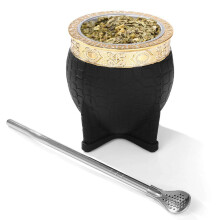 Yerba Mate-Becher und Bombilla-Set 304 Edelstahl-Flaschenbecher mit Filterstrohhalm 180ml Schwarzgold