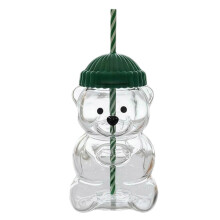 Bärenförmiger Strohhalmbecher, bärenförmiger Glasbecher mit Deckel, spülmaschinenfest.