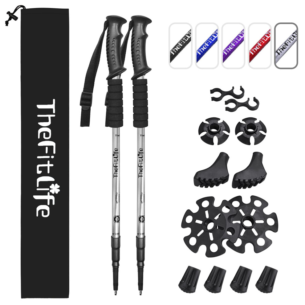 Thefitlife Hiking Walking Trekking Poles - 2 Pack With Antishock And Quick Lock System, Telescopic, Collapsible, Ultralight For Hiking, Camping,