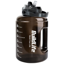 BuildLife Water Bottles with Straw & Flip Cap 2 in 1 Lid - Large Water Bottle with Time Markings BPA Free Leak Proof Wide Mouth Drinks Bottle,2.5