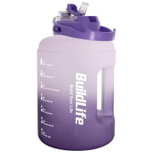 BuildLife Water Bottles with Straw & Flip Cap 2 in 1 Lid - Large Water Bottle with Time Markings BPA Free Leak Proof Wide Mouth Drinks Bottle,2.5