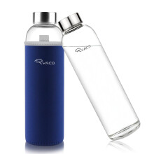 RYACO Glass Water Bottle 1000ml/1L,Borosilicate Glass Bottle with Neoprene Protective Case for Hot Cold Drinks,BPA-Free Leak Proof,Sport Water Bottles