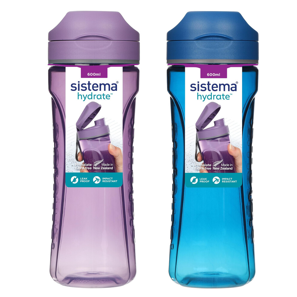 Sistema Swift Sports Water Bottles | 600 Ml | Leakproof Kids Water Bottles | Impact-Resistant Tritan Plastic | Bpa-Free | Ocean Blue & Misty Purple | Blue,Purple