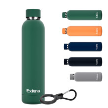 Exllena Insulated Water Bottles 750ml with Clip, Double Wall Vacuum Drinks Bottle Keeps Drinks Cold 24 Hrs/Hot 12 Hrs, Stainless Steel Water Bottle