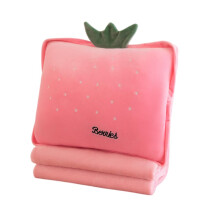 3 in 1 Travel Pillow and Blanket Set with Hand Warmer, Plush Strawberry Design for Kids and Travel