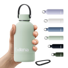 Exllena 350ml Small Water Bottle 350m for Handbag, Small Drinks Bottle with Handle Lid and Carabiner, Double Wall Vacuum Keeps Drinks Cold 24 Hrs/Hot