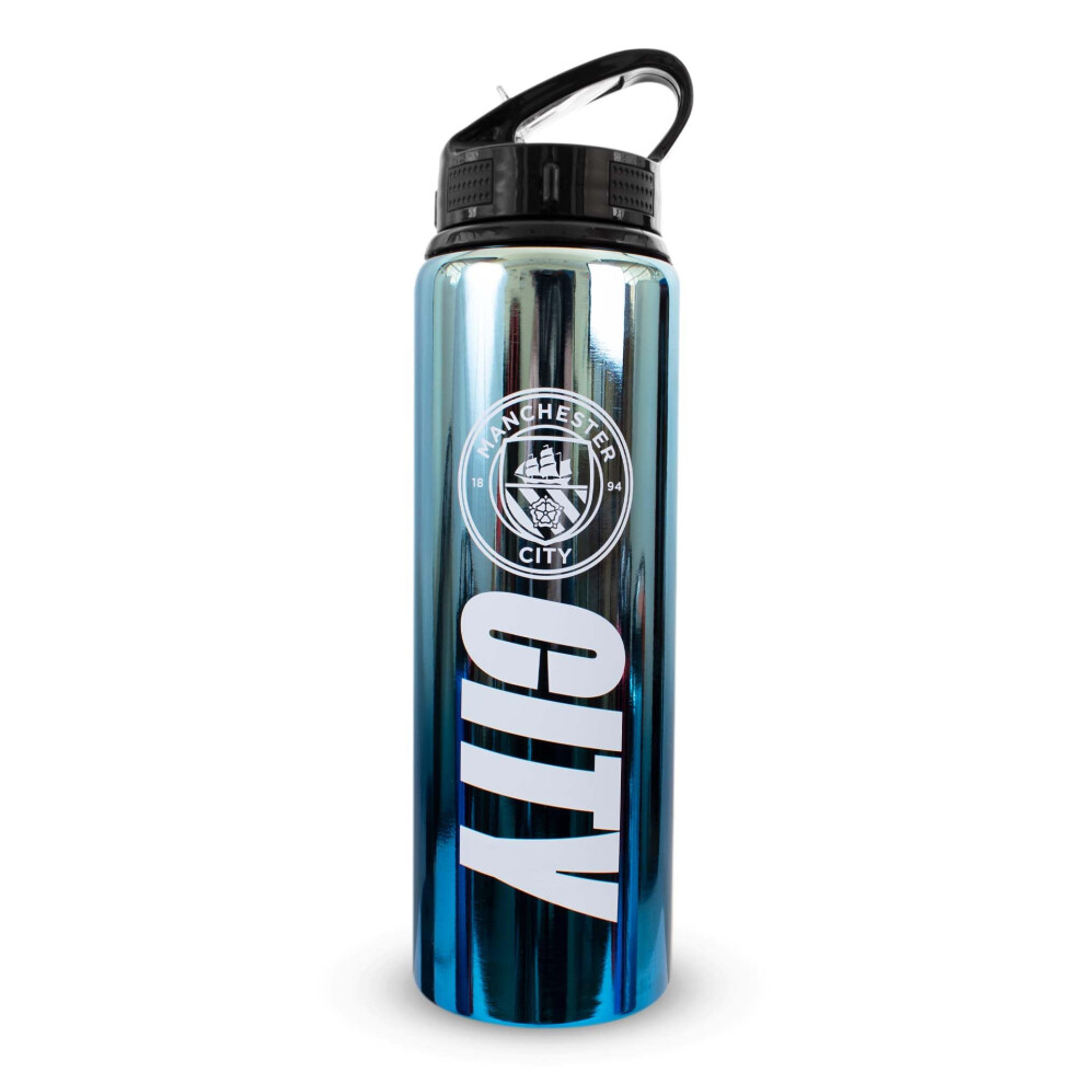Hy-Pro Officially Licensed Manchester City F.c 750Ml Aluminium Uv Bottle,Integrated Folding Straw, Neochrome Finish, Leakproof, Lightweight, Bpa Free,