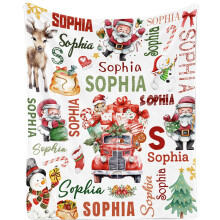 Christmas Blanket with Name, Cute Santa Claus Flannel Throw for Baby Kids, 30'x40' Red Green
