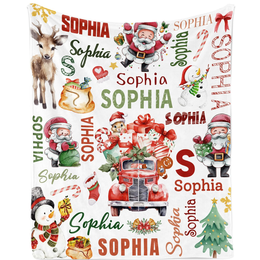 Christmas Blanket with Name, Cute Santa Claus Flannel Throw for Baby Kids, 30'x40' Red Green