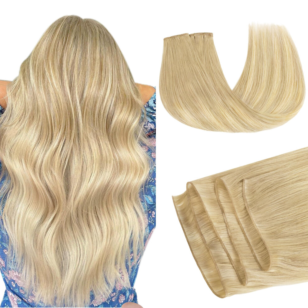 Unisex Blonde Balayage Human Hair Weft Extensions 22In 120G Hand Tied Remy For Instant Length And Volume