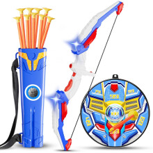 QCTOYS Kids Bow and Arrow Set with Adjustable Bowstring - LED Light Archery Set 10 Suction Cup Arrows 2 Targets and Quiver, Indoor Outdoor Archery