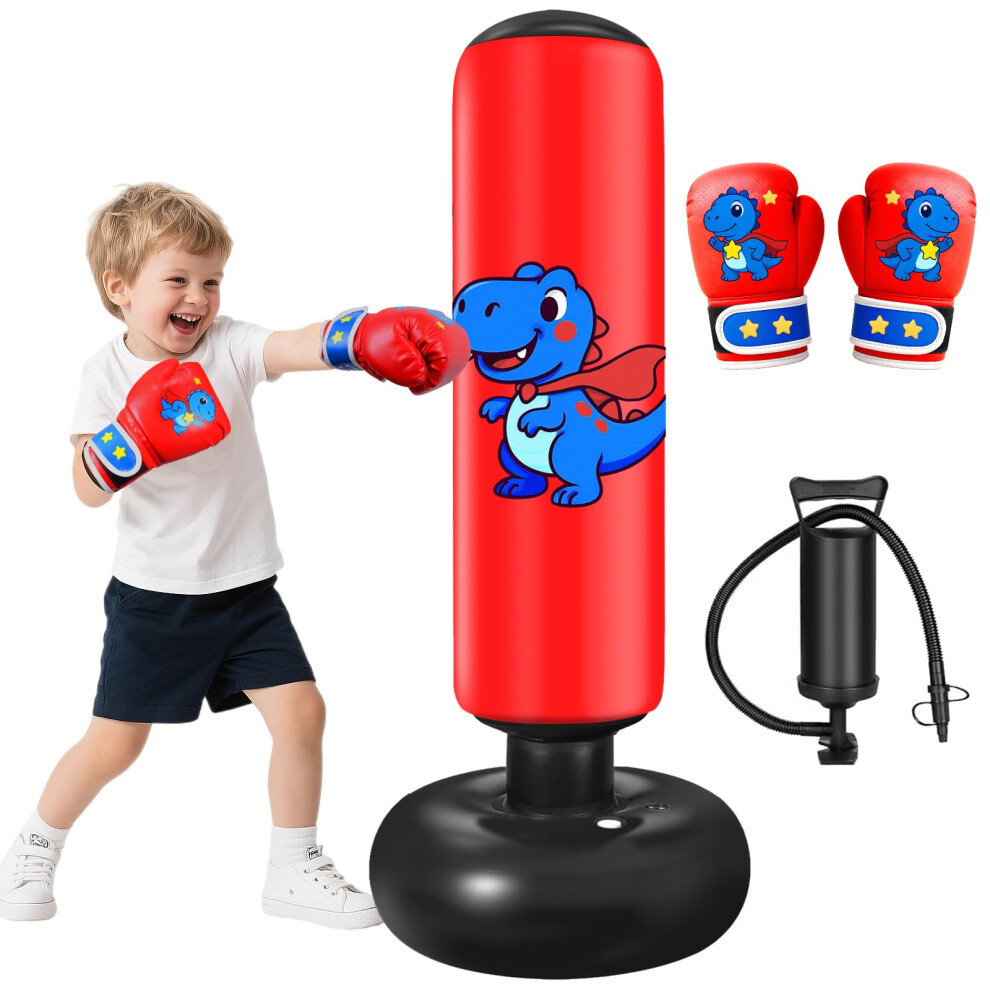 Oziral Inflatable Punching Bag For Kids, 48 Inch (120Cm) Stable Kids Boxing Bag With Punch Bag Dinosaur Toy And Boxing Gloves, For Boys And Girls Age
