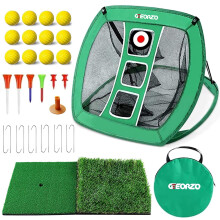 GEEORZO Golf Chipping Net, Pop Up Practice Net with 2 Hitting Mats, 12 Practice Balls and Tees Accessories for Backyard Outdoor Indoor