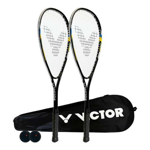 VICTOR Power Storm Twin Squash Racket Set, Protective Cover & Squash Balls