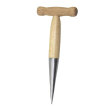 Stainless Steel Gardening Dibber and Bulb Planter with Ergonomic Wooden Handle for Precise Soil Penetration