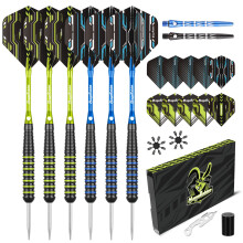 MageRabbit Steel Tip Darts Set 6Pack 22gams,Metal darts with 16pcs dart Flights+8pcs darts shafts+1pcs dart sharpener+2pcs Dart flights