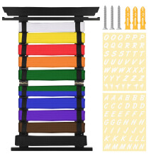 SUMNACON Black 10 Belts Bamboo Martial Arts Belt Holder, Karate Taekwondo Belt Organizer Wall Martial Arts Belt Display Rack Belt Medal Display Holder