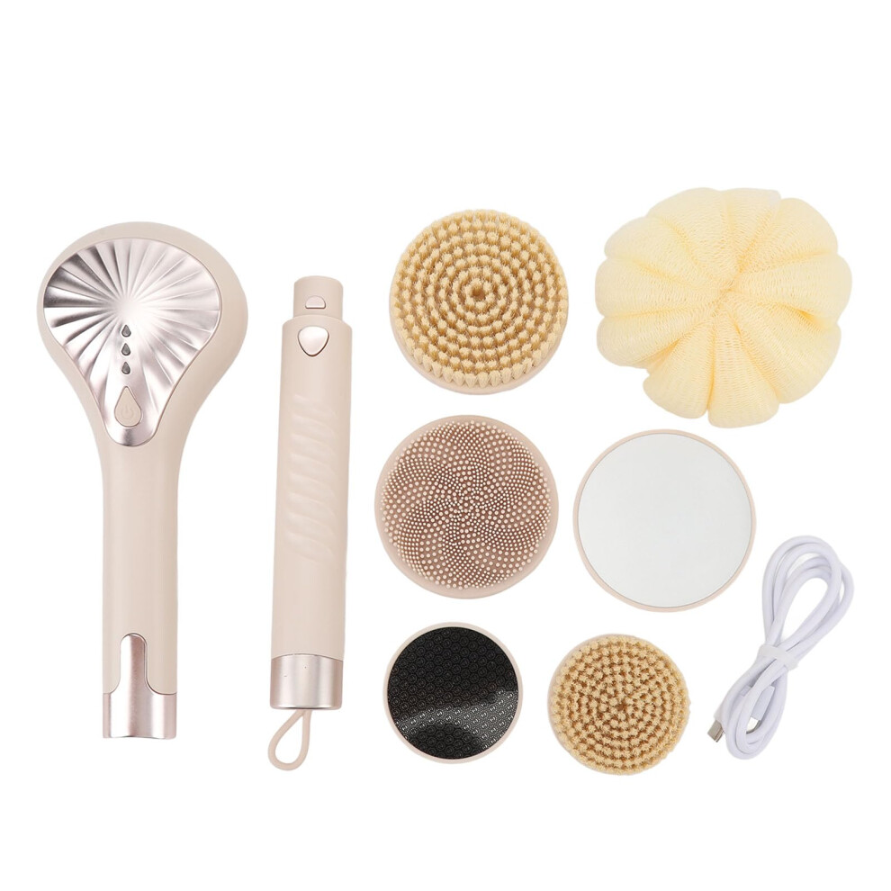 Electric Body Brush Rechargeable Back Scrubber Long Handle IP67 Waterproof 3 Speeds 6 Heads