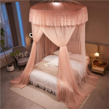 Elegant Dome Bed Canopy Mosquito Net with Lace, 360 Protection, Ceiling Hanging Pink