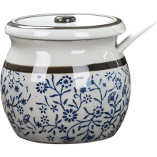 Porcelain Sugar Bowl with Lid and Spoon, Modern Ceramic Container for Coffee, Tea and Spices