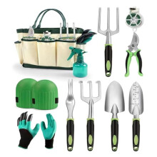 11 Piece Stainless Steel Gardening Tools Set with Ergonomic Grip and Tote Bag for Efficient Yard Work