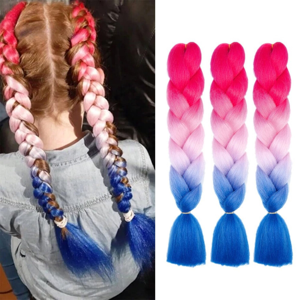 3Pcs Ombre Jumbo Braiding Hair Extensions 24 Inch Synthetic Colorful Rainbow for Box Braids
