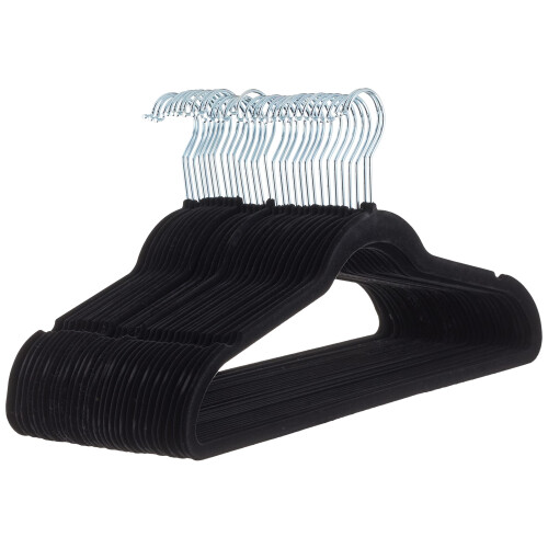 Amazon Amazon Basics Slim Velvet Non-Slip Suit Hangers - 30-Pack, Black/Silve