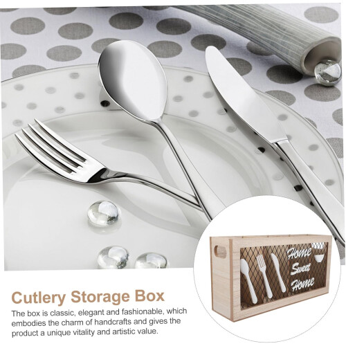 Wooden Cutlery Organizer with Durable Iron Frame for Clutter Kitchen Utensil Storage Box 1
