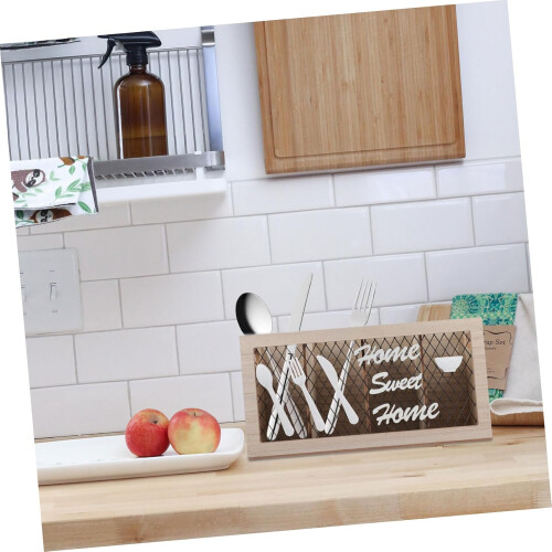 Wooden Cutlery Organizer with Durable Iron Frame for Clutter Kitchen Utensil Storage Box 2