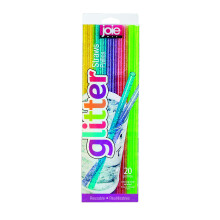 Joie Reusable Plastic Straws – 20-Piece Glitter Drinking Straws Set wi