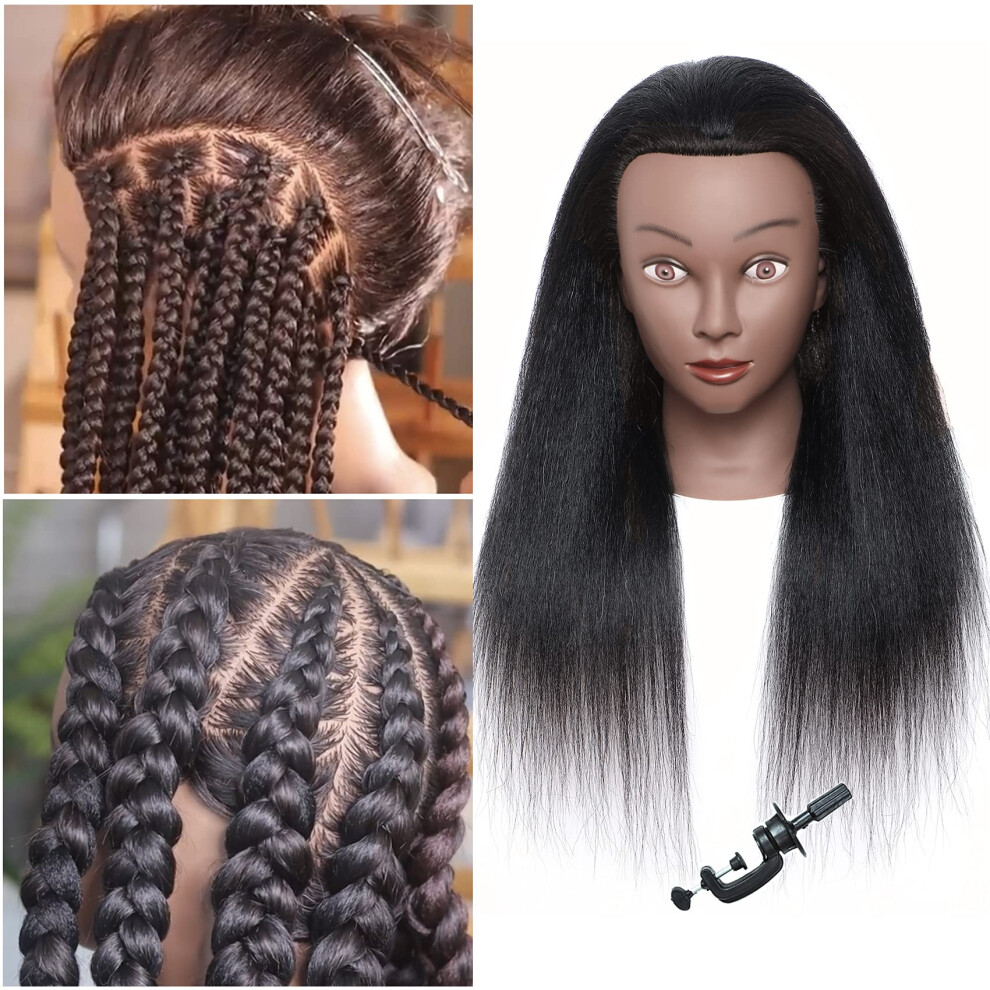 Unisex Black Mannequin Head With Real Human Hair 16 Inch Natural For Braiding And Cosmetology Training