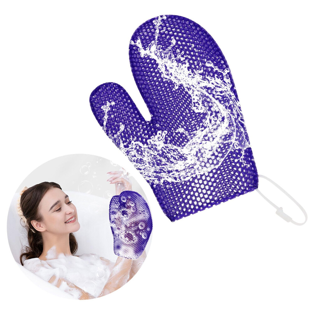 Purple Exfoliating Bath Glove With Honeycomb Microfiber For Gentle Skin Scrub And Improved Circulation