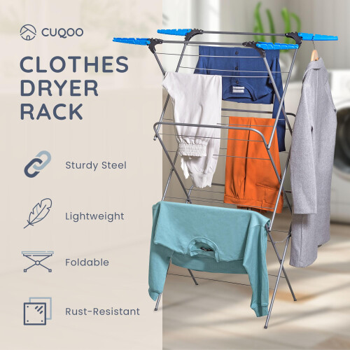 CUQOO 3 Tier Clothes Airer – Foldable Indoor & Outdoor Drying Rack wit 1