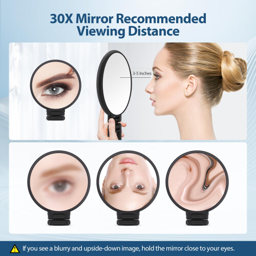 MIYADIVA 30X Magnifying Mirror, Hand Mirror with Handle, Double Sided 1