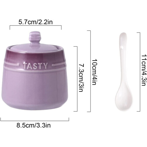 Ceramic Sugar Bowl with Lid and Spoon, Bright Gradient Porcelain Jar for Kitchen Storage 1