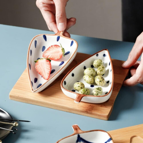 Dessert Bowls with Creative Raindrop Pattern Ceramic Snack Plates for Fruit Appetizers Sauces 1