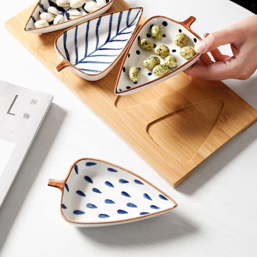 Dessert Bowls with Creative Raindrop Pattern Ceramic Snack Plates for Fruit Appetizers Sauces 2