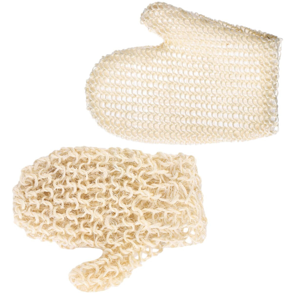 Exfoliating Bath Mitt Set, Natural Sisal Body Scrub Gloves for Gentle Skin Care and Spa Shower