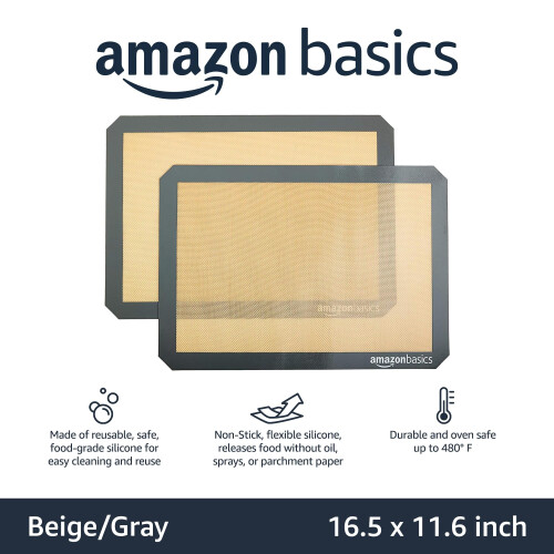 Amazon Amazon Basics Rectangular Silicone Baking Mat, Old Standard, 2 Count, 1