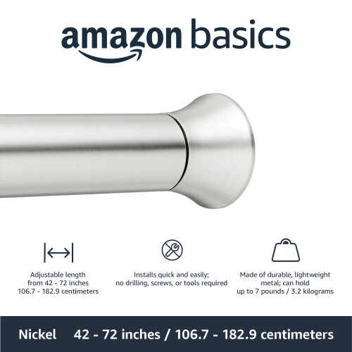 Amazon Amazon Basics Telescopic Shower Curtain Pole, 107-185 cm, Nickel 1