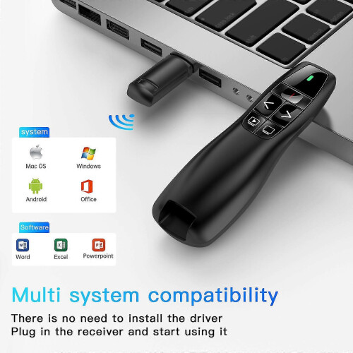 R400 Wireless Presentation Remote,2.4 Ghz,Usb-receiver,Red Laser Pointer,15-meter Operating Range,6 Buttons Pc-Black 2