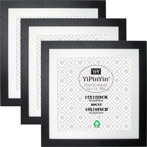 Black 1212" / 30 X 30Cm Square Photo Frames With Mount for 1010" Set